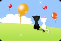 2 Cats Watching Balloons Fly Stationery, Backgrounds