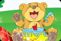 Delighted Bear Eating Cake Stationery, Backgrounds