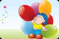 Boy Blowing Colorful Balloons Stationery, Backgrounds