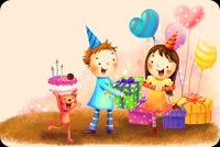 Birthday Girl With Balloons And Presents Stationery, Backgrounds