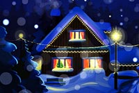 Snow House Christmas Night Stationery, Backgrounds