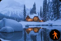 Animated Winter House Mountain Lake Stationery, Backgrounds