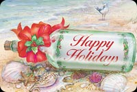 Happy Holidays Message In A Bottle On Beach Stationery, Backgrounds