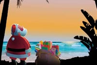 Santa Gazing At The Star On A Tropical Beach Stationery, Backgrounds