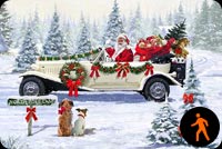 Animated: Santa Claus Riding Red Car Stationery, Backgrounds