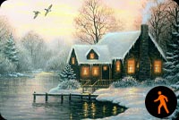 Animated: Christmas Cabin Lake Reflections Stationery, Backgrounds