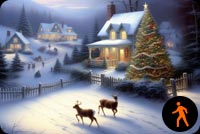 Animated: Enchanting Snowfall: Christmas Houses At Night With Deer And Tree Magic Stationery, Backgrounds