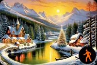 Animated: Christmas Serenity: Snow-covered Church By The River With Deer And Mountain Majesty Stationery, Backgrounds