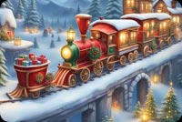 Whimsical Festive Train Email Stationery: Colorful Presents In A Magical Winter Landscape Stationery, Backgrounds