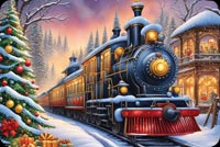 Enchanting Christmas Platform Stationery: Magic Train By A Winter Scene With Presents Stationery, Backgrounds