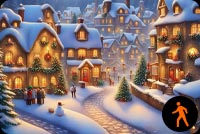 Animated: Festive Snow-covered Village Stationery: Joyful Snowman-building & Christmas Delight Stationery, Backgrounds