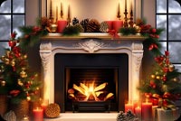 Festive Fireplace Mantle Stationery: Cozy Christmas Decor And Warmth Stationery, Backgrounds