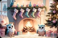 Whimsical Christmas Owls Stationery: Cozy Fireside And Festive Stockings Stationery, Backgrounds