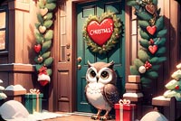 Charming Kawaii Owl Holiday Wreath Stationery: Festive Welcome & Whimsical Charm Stationery, Backgrounds
