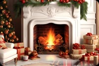 Cozy Fireplace & Festive Christmas Tree Stationery: Holiday Decor Delight Stationery, Backgrounds