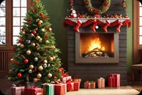 Elegant Fireplace & Ornate Christmas Tree Stationery: Festive Holiday Charm Stationery, Backgrounds