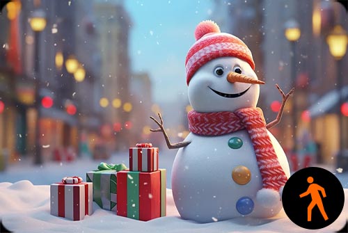Animated: Joyful Snowman In Holiday Town - Festive Email Stationery Stationery, Backgrounds