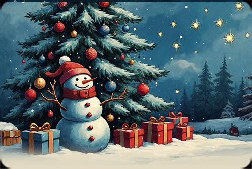 Holiday Magic With Snowman And Tree Stationery, Backgrounds