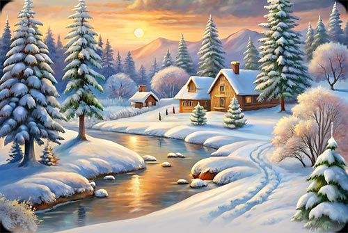 Cozy Winter Village Stationery Stationery, Backgrounds