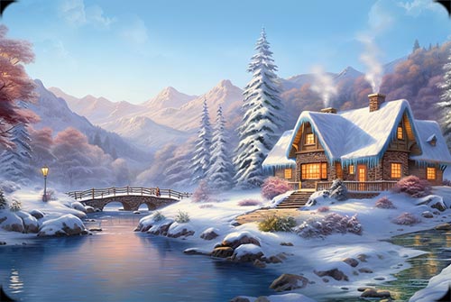 Winter Cottage Stationery Stationery, Backgrounds