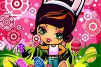 Cute Girl & Colorful Easter Eggs Stationery, Backgrounds