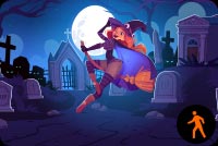 Animated Cute Floating Witch In Cemetery Stationery, Backgrounds