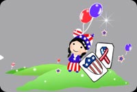 Cute Girl Celebrating July 4th Stationery, Backgrounds