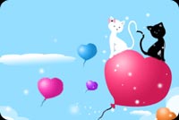 Black And White Cat On Heart Balloon Stationery, Backgrounds