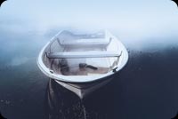 Lonely Boat On A Lake With Foggy Stationery, Backgrounds