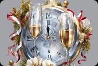 Festive Watercolor Champagne Glasses Stationery: New Year Clock & Floral Art Stationery, Backgrounds