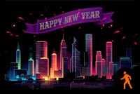 Animated Happy New Year City Fireworks Stationery, Backgrounds