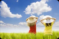 2 Girls Enjoying The Clear Skies Stationery, Backgrounds