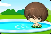 Kid Lounging In A Pool Stationery, Backgrounds