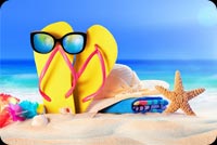 Summer Sandy Beach,  Starfish, Sunglasses, Flip-flops Stationery, Backgrounds