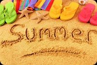 Summer Writing In The Sand, Flip-flops, Starfishes Stationery, Backgrounds