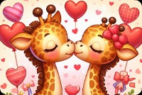 Adorable Giraffe Love Stationery: Valentine's Kiss With Balloon And Roses Stationery, Backgrounds