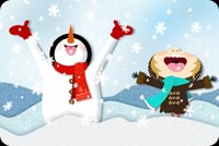 Frosty And Kid Enjoying Snow Stationery, Backgrounds